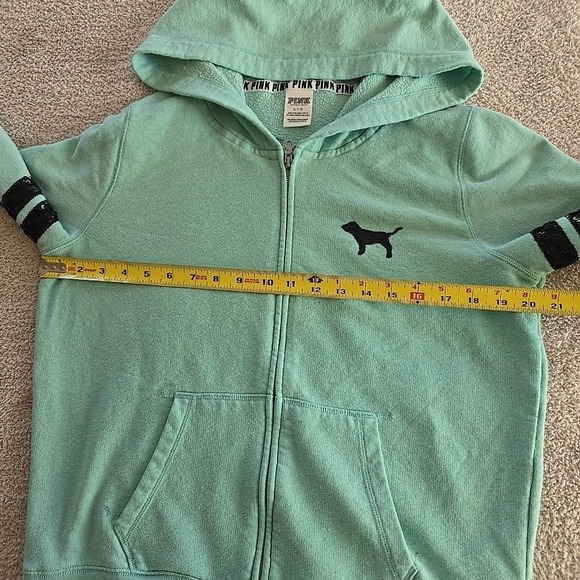 Victoria's Secret Pink Sequin Bling Perfect Zip Hoodie Aqua Sz L Y2K 90s Vibes - Picture 12 of 16